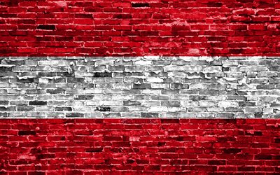 4k, drapeau Autrichien, les briques de la texture, de l&#39;Europe, symbole national, le Drapeau de l&#39;Autriche, brickwall, Autriche 3D drapeau, les pays Europ&#233;ens, l&#39;Autriche