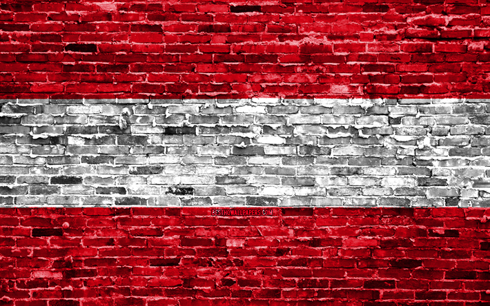 4k, Austrian flag, bricks texture, Europe, national symbols, Flag of Austria, brickwall, Austria 3D flag, European countries, Austria