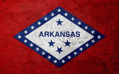 Flag of State of Arkansas, concrete texture, stone background, Arkansas flag, USA, Arkansas State, flags on stone, Flag of Arkansas
