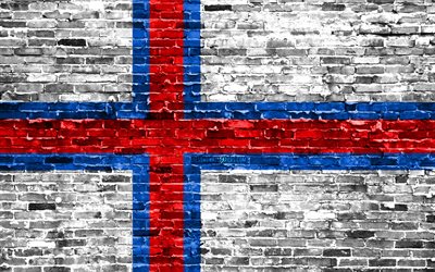 4k, isole Faroe, Isole, bandiera, mattoni texture, Europa, simboli nazionali, Bandiera delle Isole F&#230;r&#248;er, brickwall, Isole Faroe 3D bandiera, paesi Europei, Isole Faroe