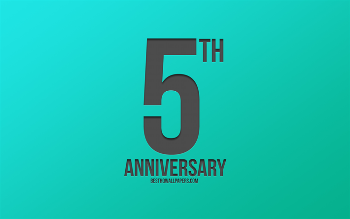 5th Anniversary sign, turquoise background, carbon anniversary signs, 5 Years Anniversary, stylish anniversary symbols, 5th Anniversary, creative art