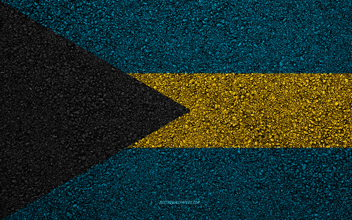Bandiera delle Bahamas, asfalto, trama, bandiera su asfalto, alle Bahamas, bandiera, America del Nord, Bahamas, le bandiere del Nord America, paesi