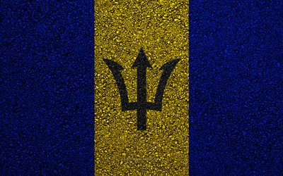 Bandiera di Barbados, asfalto, trama, bandiera su asfalto, Barbados, bandiera, America del Nord, bandiere del Nord America, paesi