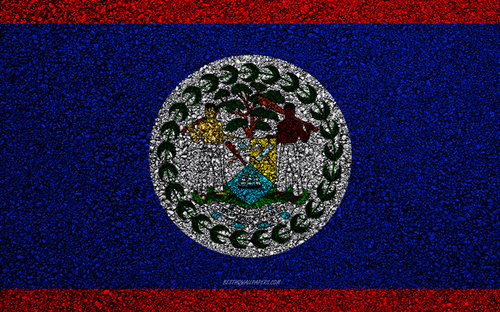 Bandiera del Belize, asfalto, trama, bandiera su asfalto, Belize, bandiera, America del Nord, bandiere del Nord America, paesi