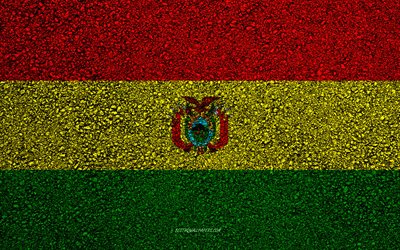 Bandiera della Bolivia, asfalto, trama, bandiera su asfalto, in Bolivia, bandiera, America del Sud, Bolivia, bandiere delle nazioni dell&#39;America del Sud