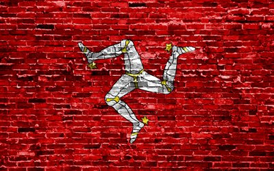 4k, Mansaaren lipun alla, tiilet rakenne, Euroopassa, kansalliset symbolit, Lipun Isle of Man, brickwall, Isle of Man 3D flag, Euroopan maissa, Isle of Man