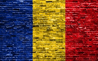 4k, di bandiera rumena, mattoni texture, Europa, simboli nazionali, Bandiera della Romania, brickwall, Romania 3D bandiera, paesi Europei, Romania