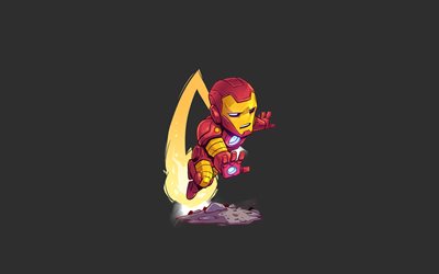 IronMan, minimal, 4k, superhj&#228;ltar, DC Comics, Iron Man, konstverk, gr&#229; bakgrund