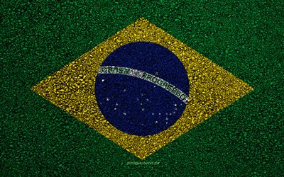 Bandiera del Brasile, asfalto, trama, bandiera su asfalto, Brasile, bandiera, America del Sud, bandiere delle nazioni dell&#39;America del Sud