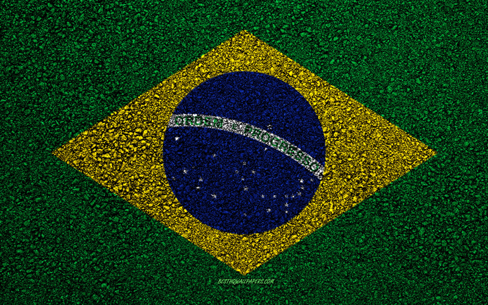Bandera de Brasil, el asfalto de la textura, la bandera sobre el asfalto, de la bandera de Brasil, Am&#233;rica del Sur, Brasil, las banderas de los pa&#237;ses de Am&#233;rica del Sur