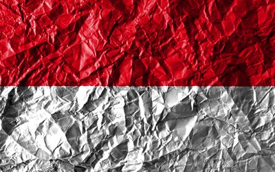 Indon&#233;sia bandeira, 4k, papel amassado, Pa&#237;ses asi&#225;ticos, criativo, Bandeira da Indon&#233;sia, s&#237;mbolos nacionais, &#193;sia, Indon&#233;sia 3D bandeira, Indon&#233;sia