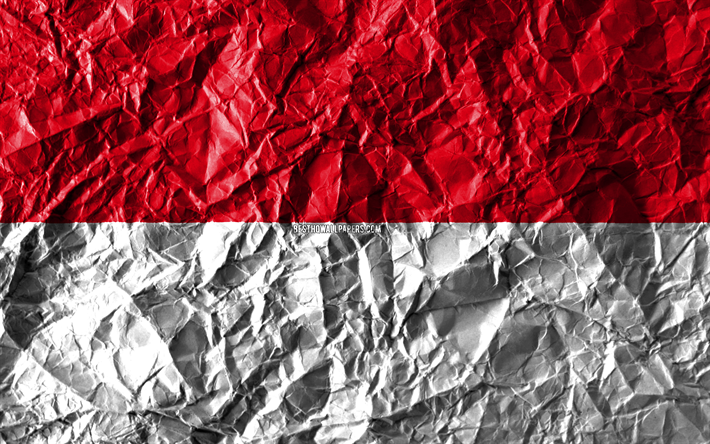 Indonesian flag, 4k, crumpled paper, Asian countries, creative, Flag of Indonesia, national symbols, Asia, Indonesia 3D flag, Indonesia