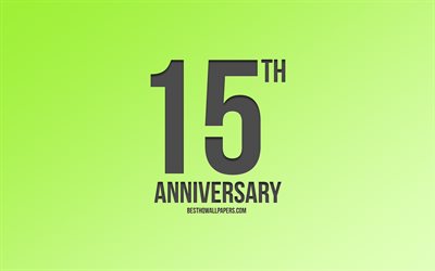 15th Anniversary sign, green background, carbon anniversary signs, 15 Years Anniversary, stylish anniversary symbols, 15th Anniversary, creative art