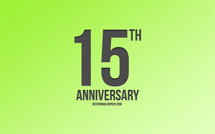 15th Anniversary sign, green background, carbon anniversary signs, 15 Years Anniversary, stylish anniversary symbols, 15th Anniversary, creative art