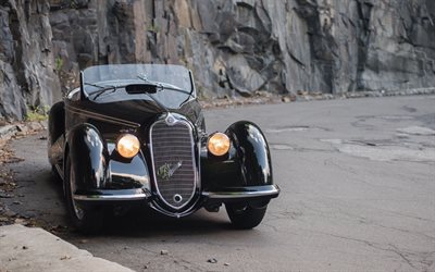 الفا روميو 8C, 1937, أسود قابلة للتحويل, السيارات الرجعية, السيارات القديمة, الفا روميو