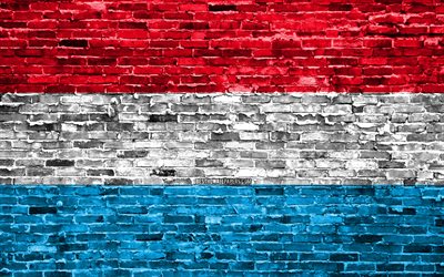 4k, Luxemburgo bandera, los ladrillos de la textura, de Europa, de los s&#237;mbolos nacionales, la Bandera de Luxemburgo, brickwall, Luxemburgo 3D de la bandera, los pa&#237;ses de europa, Luxemburgo