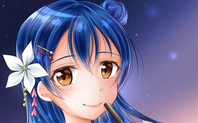 Umi Sonoda, protagoniste, du manga, de l&#39;Amour en Direct de Soleil, une jeune fille aux cheveux bleus