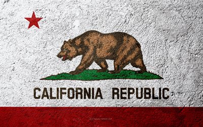 Flag of State of California, concrete texture, stone background, California flag, USA, California State, flags on stone, Flag of California