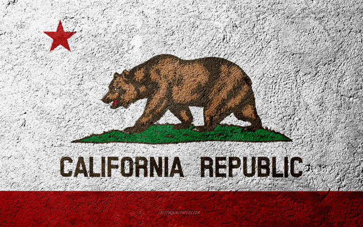Lippu Kalifornian Osavaltion, betoni rakenne, kivi tausta, Kalifornian lippu, USA, California State, liput kivi, Flag of California