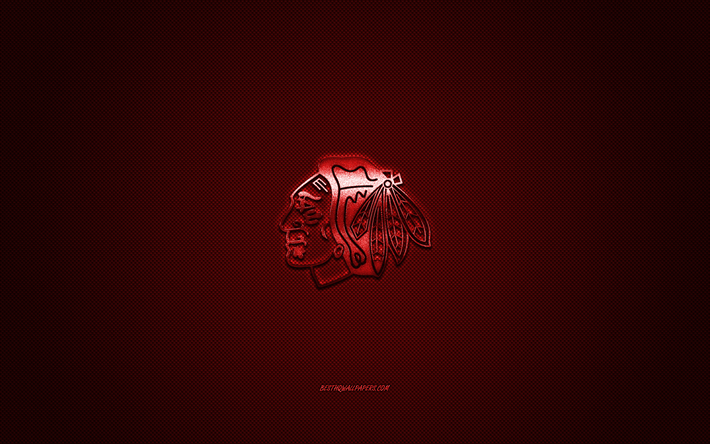 Chicago Blackhawks, Amerikan hokey kul&#252;b&#252;, NHL, kırmızı logo, kırmızı karbon fiber arka plan, hokey, Chicago, Illinois, ABD Ulusal Hokey Ligi, Chicago Blackhawks logo