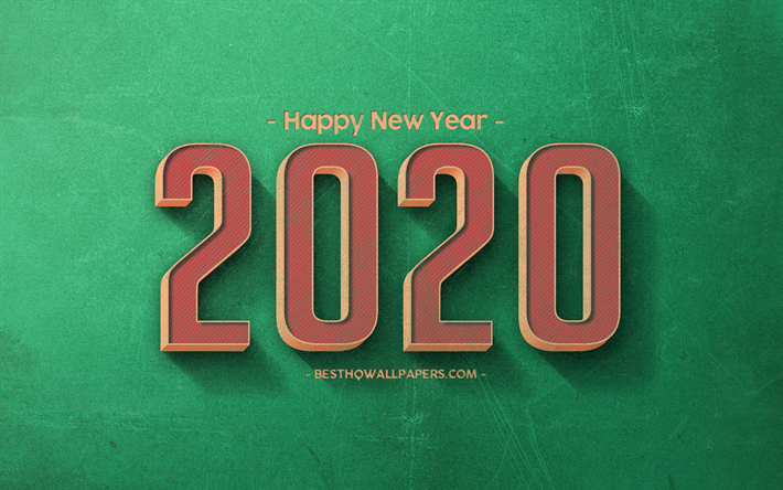 2020 A&#241;o de conceptos, retro, arte, verde 2020 retro de fondo, textura de piedra, 2020, arte creativo, Feliz Nuevo A&#241;o 2020, conceptos
