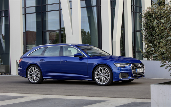 Audi A6, 2019, vue de face, &#224; l&#39;ext&#233;rieur, bleu nouveau A6, voitures allemandes, Audi