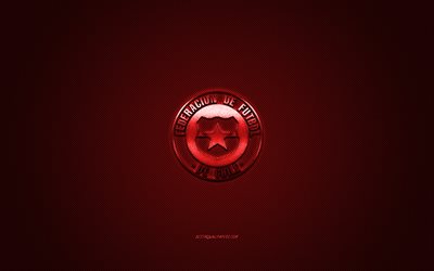 Chile national football team, emblem, red logo, red carbon fiber background, Chile football team logo, football, Chile