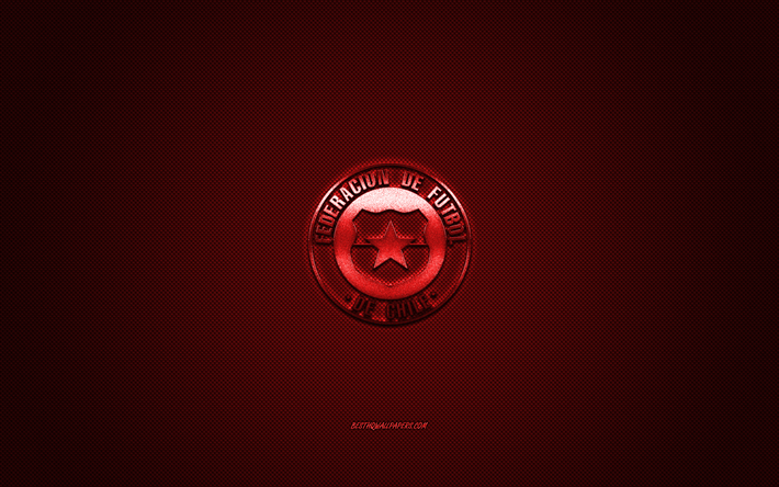 Cile squadra nazionale di calcio, emblema, logo rosso, rosso contesto in fibra di carbonio, Cile, squadra di calcio di logo, calcio