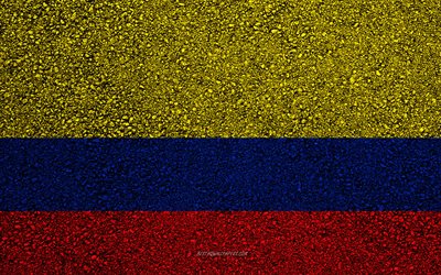 Flag of Colombia, asphalt texture, flag on asphalt, Colombia flag, South America, Colombia, flags of South America countries