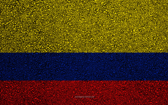 العلم كولومبيا, الأسفلت الملمس, العلم على الأسفلت, كولومبيا العلم, أمريكا الجنوبية, كولومبيا, أعلام بلدان أمريكا الجنوبية