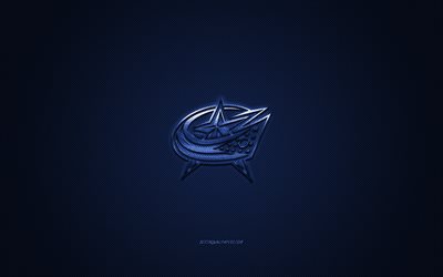Columbus Blue Jackets, American hockey club, NHL, blue logo, blue carbon fiber background, hockey, Columbus, Ohio, USA, National Hockey League, Columbus Blue Jackets logo