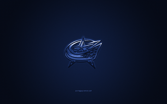 Columbus Blue Jackets, American club de hockey, LNH, logo bleu, bleu en fibre de carbone de fond, hockey sur glace, Columbus, Ohio, &#233;tats-unis, la Ligue Nationale de Hockey, Columbus Blue Jackets logo