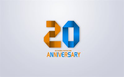 20e Anniversaire de signer, de l&#39;origami anniversaire symboles, orange, bleu origami chiffres, fond Blanc, origami num&#233;ros, 20e Anniversaire, art cr&#233;atif, 20 Ans Anniversaire