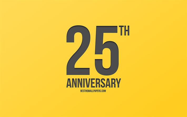 25 Aniversario signo, fondo amarillo, aniversario de carbono de los signos, de 25 A&#241;os de Aniversario, elegante aniversario s&#237;mbolos, 25 Aniversario, arte creativo