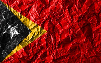 Timor-Leste, bandiera, 4k, carta stropicciata, paesi Asiatici, creativo, Bandiera di Timor-Leste, simboli nazionali, Asia, Timor-Leste 3D bandiera