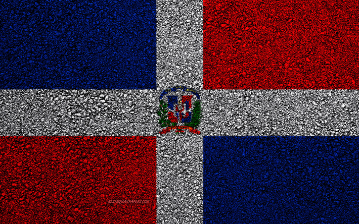 Flagga av Dominikanska Republiken, asfalt konsistens, flaggan p&#229; asfalt, Dominikanska Republiken flaggan, Nordamerika, Dominikanska Republiken, flaggor i Nordamerika l&#228;nder