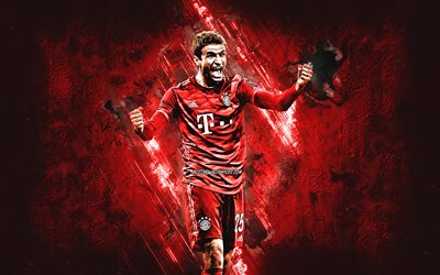 Thomas Muller, FC Bayern Munich, portrait, red stone background, football, Bayern Munich