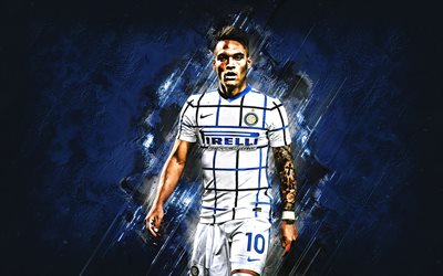 Lautaro Martinez, FC Internazionale, Argentine footballer, Inter Milan, football, blue stone background