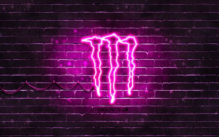  Descargar fondos de pantalla Monster Energy púrpura logo, 4k, púrpura brickwall, Monster Energy logotipo, marcas de bebidas, Monster Energy de neón logotipo de Monster Energy libre. Imágenes fondos de descarga gratuita