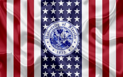 University of Florida Emblem, American Flag, University of Florida logo, Gainesville, Florida, USA, Emblem of University of Florida