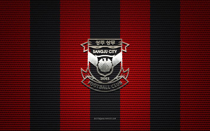 سانججو Sangmu FC شعار, كوريا الجنوبية لكرة القدم, شعار معدني, أحمر أسود شبكة معدنية خلفية, سانججو Sangmu FC, ك الدوري 1, سانججو, كوريا الجنوبية, كرة القدم