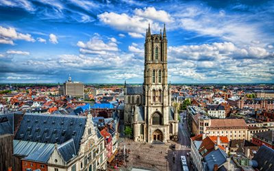 Ghent, 4k, summer, cathedral, belgian cities, Europe, Belgium