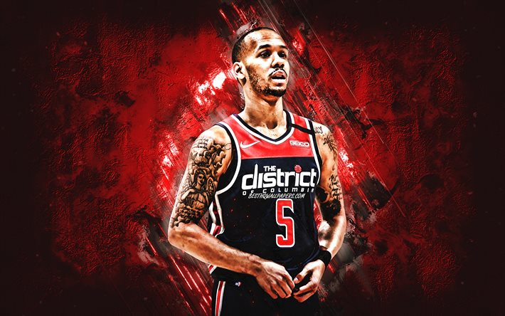 Shabazz Napier, NBA, Washington Wizards, pierre rouge de fond, Joueur de Basket Am&#233;ricain, portrait, etats-unis, le basket-ball, Washington Wizards joueurs