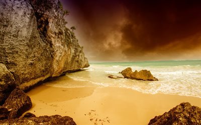 Tulum, Yucatan, ocean, coast, Mexico, rock, beach, sand