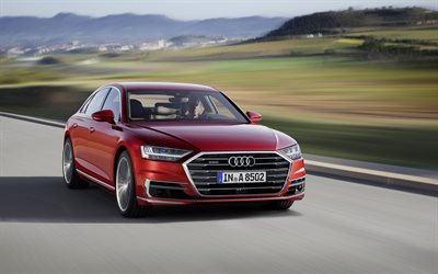 4k, Audi A8, road, 2018 cars, luxury cars, movement, red a8, german cars, Audi