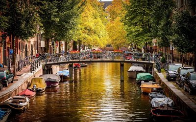 Amsterdam, canale, paesi Bassi, ponte, biciclette