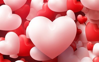 Saint valentin, coeur en 3d, rose, coeur, coeur rouge