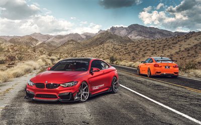 BMW M4, 2017, punainen urheilu coupe, tuning M4, Saksan urheilu autoja, BMW