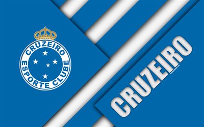 Cruzeiro FC, Belo Horizonte, Minas Gerais, Brasile, 4k, il design dei materiali, blu, bianco astrazione, Brazilian football club, Serie A, calcio