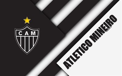 Atletico Mineiro FC, Belo Horizonte, Minas Gerais, Brezilya, 4k, malzeme tasarım, siyah ve beyaz soyutlama, Brezilyalı Futbol Kul&#252;b&#252;, Şampiyonlar Ligi, futbol